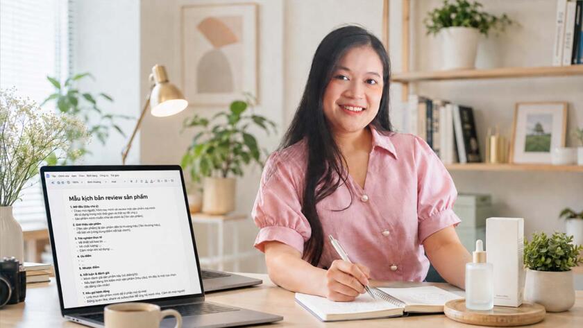 Mẫu kịch bản review sản phẩm cho video ngắn và TikTok, nhân viên Adcentral đang viết kịch bản review sản phẩm