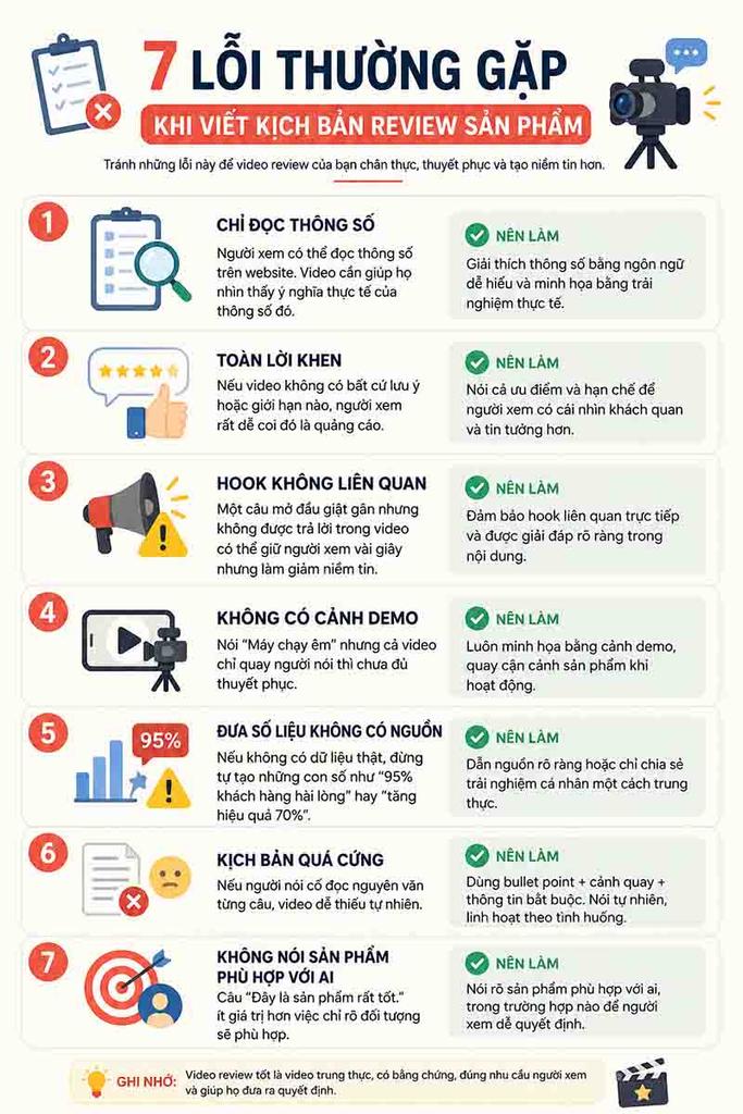 Infographic những lỗi thường gặp khi viết kịch bản review sản phẩm